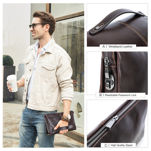 Borsa a Mano Antifurto in <span class=keywords><strong>Vera</strong></span> <span class=keywords><strong>Pelle</strong></span> a Grana Piena per <span class=keywords><strong>Uomo</strong></span>, Stile Vintage Casual Business con Serratura a Combinazione - Product Image 5