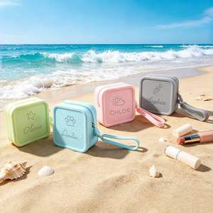 Bolsa de Cosméticos Cuadrada de Silicona con Nombre Grabado con Láser, Color Sólido, Impermeable, Organizador de Artículos de Aseo para Viajes y Playa - Product Image 3