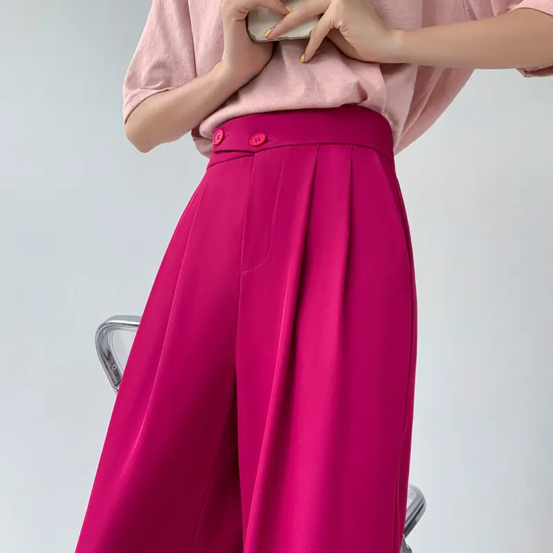 2022 new double-breasted wide-leg pants women's summer thin high waist drape casual pant