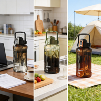 Bouteilles d'eau Longstar 2,5 L, anti-fuite, réutilisables, écologiques, sans BPA, modernes, avec corde, pour adultes, sports de plein air, voyages