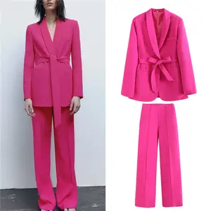 वेस्टिडोस पैरा मजियर y2k 2023 महिलाओं के नए बेल्ट ड्रेस कॉलर छोटे सूट जैकेट + 2-टुकड़ा सूट