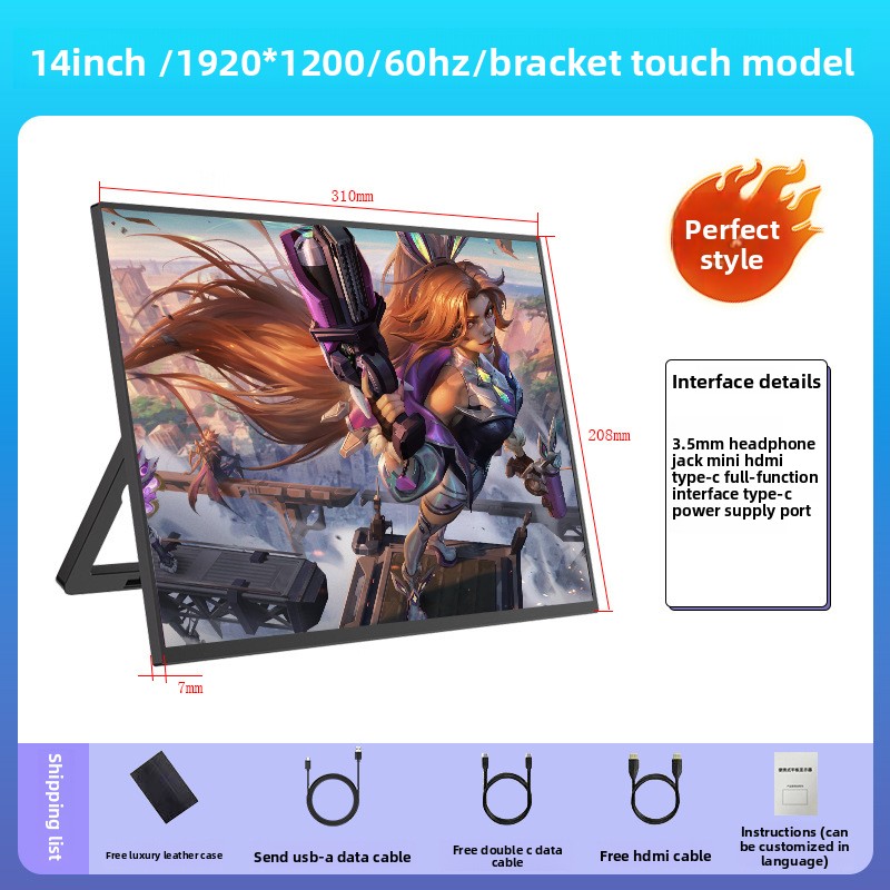 จอ IPS ขนาด 14 นิ้ว / 1080p / Type-C HDMI / 60Hz แบบทั่วไป A- พร้อมระบบสัมผัส