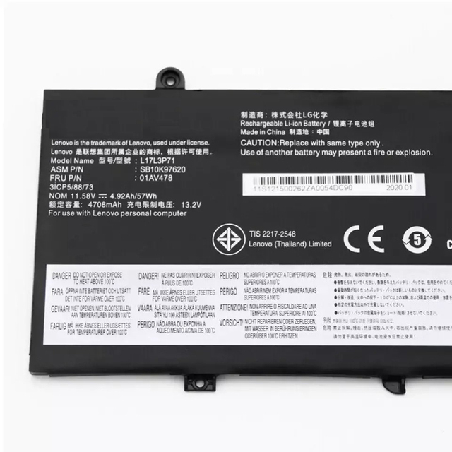 L17L3P71 45Wh Laptop Battery Replacement in Stock for ThinkPad E480 E490 CE RoHS Dual IC Protection Grade A++