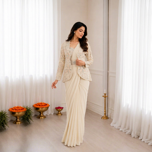 Conjunto de Pantalones Palazzo y Chaqueta Corta con Bordado Floral para Mujer, Largo hasta el Suelo, Elegante, para Boda, Estilo Étnico - Product Image 1