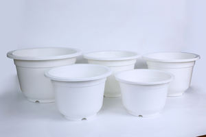 Pot de fleurs en plastique blanc personnalisé avec logo, en PP, durable, avec trou de drainage pour jardin domestique, taille 410 - Product Image 4