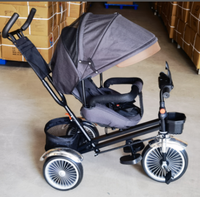 Tricycle 3-en-1 pour enfants, poussette-vélo, poignée de poussée réglable sur 2 niveaux, musique et lumière avec auvent et rotation à 360° °   Siège inclinable rotatif