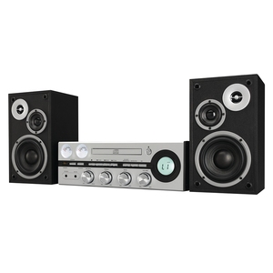 Sistema de Sonido Estéreo Bluetooth con Amplificador Plateado, Altavoces de Repisa Dobles, Pantalla Digital, Reproductor de Audio para el Hogar - Product Image 1