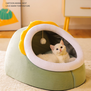 Casa para mascotas súper semicerrada, nido de espuma viscoelástica lleno de terciopelo, bonita casa para gatos con bola de juguete - Product Image 6