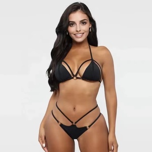 Ensemble de <span class=keywords><strong>maillot</strong></span> de bain 2 pièces pour femmes grandes tailles, soutien-gorge bandeau et bas brésilien, noir, transparent, respirant, en tissu SPANDEX/NYLON - Product Image 5