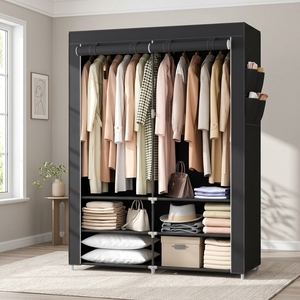 Armoire en tissu <span class=keywords><strong>SONGMICS</strong></span> durable avec 2 compartiments suspendus, étagères, 4 poches, 45x127x176cm, noir, pour chambre à coucher, salon - Product Image 4