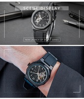 Montre Homme Automatique en Silicone à Cadran Squelette Chiffres Arabes de Couleur Bleue Spéciale avec Logo Personnalisé pour Marque Privée