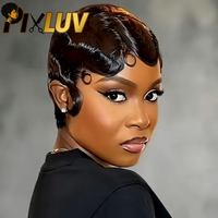 Wig Chioma Hot Sale 13x4 HD Transparent Lace Front Finger Wave Pixie Cut Wig Rambut Asli Manusia Wig Bob Pendek Tanpa Lem Grosir