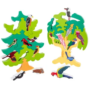 Wooden toy bird tree 3D Puzzle building blocks folding music children's creative DIY assembly fun games