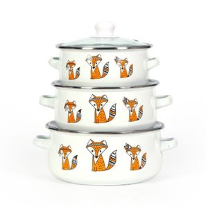 Ensemble de 6 casseroles <span class=keywords><strong>en</strong></span> émail avec couvercle <span class=keywords><strong>en</strong></span> verre blanc, <span class=keywords><strong>promotion</strong></span> bon marché, cadeau - Product Image 1