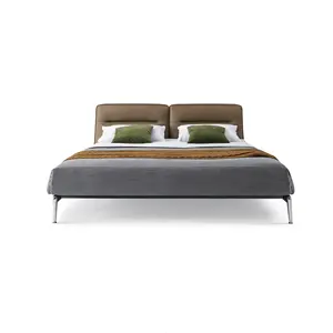 2023 Dongguan, итальянская дизайнерская роскошная кровать, полноразмерная кровать, Современная Роскошная итальянская кожаная кровать размера «King-Size»