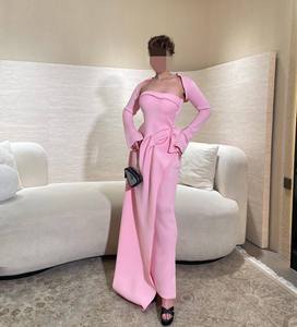 Gaun pesta Tahun Baru 2026 disesuaikan-gaun malam tanpa tali panjang lantai, gaun <span class=keywords><strong>Prom</strong></span> lengan penuh, mantel terbungkus mode sederhana - Product Image 4