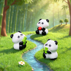 Figurines en résine de panda mignonnes pour micro-paysages, ornements pour la décoration DIY du tableau de bord de voiture et du bureau - Product Image 2