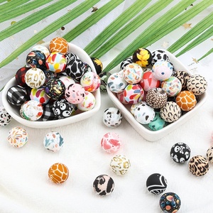 Perles focales en vrac pour stylos perlés, perles imprimées rondes de qualité alimentaire aux couleurs mélangées pour sucettes, porte-clés et bracelets - Product Image 1