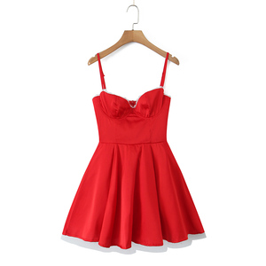 strapless open back dress Red Sequined V-neck Long Sleeve Crafted Satin Slit Prom Dress main image 0