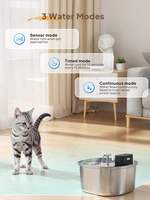 Fontaine à eau pour chat en acier inoxydable OEM 108oz/3.2L, batterie 4000mah, 3 modes, fontaine à eau automatique sans fil pour animaux de compagnie, double sortie