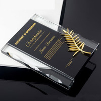 Vente en gros Design personnalisé Certificat de cadre en verre Trophée en verre Plaque de cristal noire et bleue personnalisée pour les entreprises