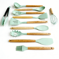 Accessoires de cuisine Outils de cuisine 12 pièces Ensemble d'ustensiles de cuisine en silicone de qualité alimentaire avec manche en bois