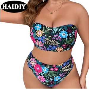 Conjunto de Bikini sin Tirantes para Mujer Talla Grande HAIDIY, Estampado Floral, Top de Tubo, Traje de Baño de Dos Piezas de Cintura Alta - Product Image 1