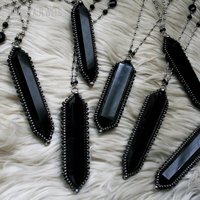 NM42367 Collier en cristal d'obsidienne gothique noir massif Bohème pour femmes hommes pour Halloween Wicca sorcière gothique Y2K bijoux cadeau