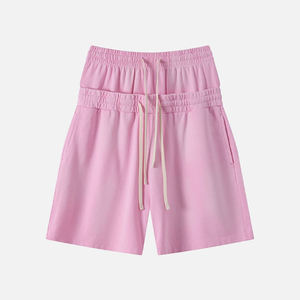 Custom <strong>Men's</strong> Washed Gradient Sweat <strong>Shorts</strong> Double Layer Elastic Waist Cotton Drawstring Side Pocket Breathable Streetwear Casual - Product Image 2