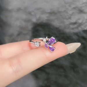 Vintage Purple Copper Cubic Zirconia Bohemian <b>Adjustable</b> <b>Ring</b> Sparkling Square Crystal Finger Band Dazzling Women's Engagement - Product Image 6