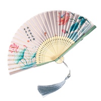 Éventail pliant en bambou de style chinois, doublure en soie imprimée, éventail portable à motif de lotus, décoration traditionnelle