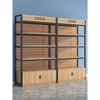 Vitrine d'exposition réglable multi-niveaux en bois et fer avec support arrière à installation rapide pour magasins d'alcool, de tabac et supermarchés
