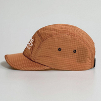 Casquette de baseball en polyester à 5 panneaux, personnalisable, à bord court, séchage rapide, imperméable, pour sports de plein air et camping, en nylon vierge, vente en gros
