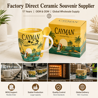 Mug Kopi Keramik Suvenir Turis Kepulauan Cayman dengan Sendok Desain Personalisasi Pabrik Kustom OEM ODM Grosir