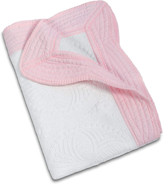 MONOBLANKS Personalized Monogram Baby Quilt - Navy Blue Lightweight Cotton Embossed Scalloped Throw Blanket - View #2