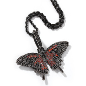 hip hop schwarzer schmetterling anhänger schmuck halskette aaa zirkon perlen iced out kristall diamant für herren 24 zoll kette inklusive - Product Image 2