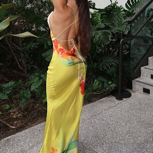 Vestidos Largos de Verano para Mujer, Elegantes, con Estampado Floral y Cuello Halter, Ajustados, con Cintura Cruzada, a la Moda - Product Image 5