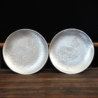 Sous-verres ronds personnalisés en métal, motif chrysanthème en étain pur, résistants à la chaleur pour accessoires de service à thé GongFu