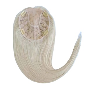 7x7" Human Hair <strong>Topper</strong> Mono Base <strong>Open</strong> Wefts at Back Jewish Kosher Hair <strong>Topper</strong> Blond - Product Image 1