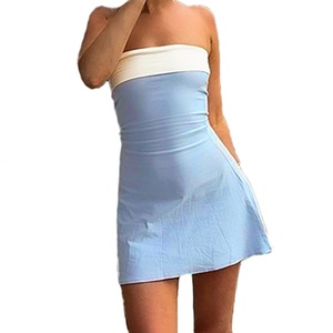 Vestido Mini Casual Sexy sin Tirantes para Mujer, Estilo Verano, Transpirable, con Bloques de Color, sin Mangas, Corte A, Estampado Digital, para Club - Product Image 3
