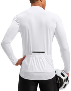 <b>White</b> Long Sleeve Cycling Jersey <b>Men</b> Breathable Polyester Bike Base Layer Road Cycling Shirt - Product Image 1