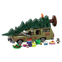 Funbuild Vintage Holiday Station Wagon Olive Green Travel Car With Large Pine Tree on Roof Building Blocks Set