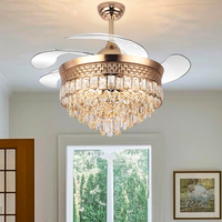 Ventilateur de plafond avec lustre en cristal de luxe pour chambre à coucher, avec télécommande, design européen, LED