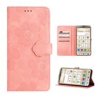 WEVIEW Étui portefeuille simple pour smartphone 7/6 en cuir PU motif fleur de cerisier avec rangement pour cartes, fermeture magnétique et fonction support [Rose]