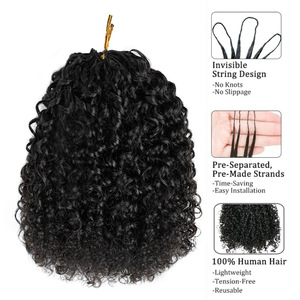 Parrucca con trecce a rotolo piccolo, in capelli umani Remy africani, a doppia trama, non permanente, con trama singola, stile europeo-americano, per un look disordinato, con piume all'uncinetto - Product Image 3