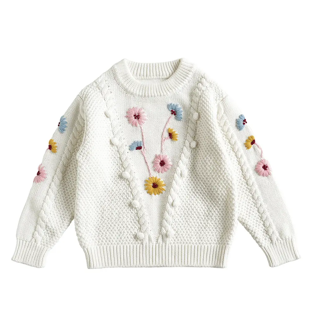Pull chaud d'hiver pour enfants, pull tricoté brodé de fleurs pour filles, modèle Europe Designs
