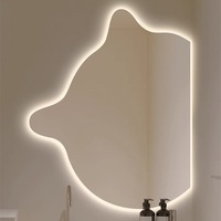 Miroir de Maquillage Intelligent LED Tactile Moderne, Forme Irrégulière Murale, pour Salon, Salle de Bain, Coiffeuse, Graphique