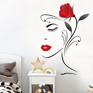 Decoración de Habitación para Niñas, Adhesivos de Pared 3D con Diseño de Labios Rojos y Flores para Salón de Belleza - Product Image 3