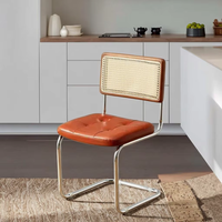Fauteuil de salle à manger moderne en rotin et bois, style Cesca, avec coussin en cuir rembourré, durable et portable, pour la maison, le bureau ou le salon