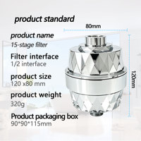 Filtre à eau pour robinet et douche à 15 étapes, haute capacité, filtration universelle de l'eau dure pour machine à laver et chauffe-eau